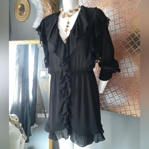 NWT Zara Chiffon and Lace Ruffled Mini Dress - Picture 2 of 12